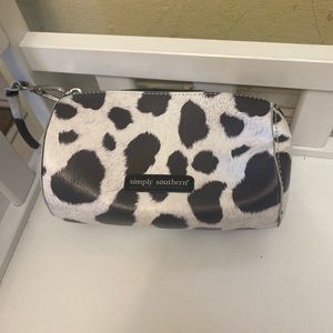 simply southern Black And White Cow Print Makeup Round Bag